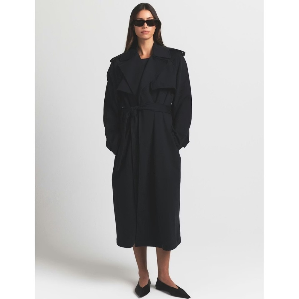 Skims Boyfriend Fleece Trench Coat LS-LST-8018W Onyx Large - Picture 2 of 5